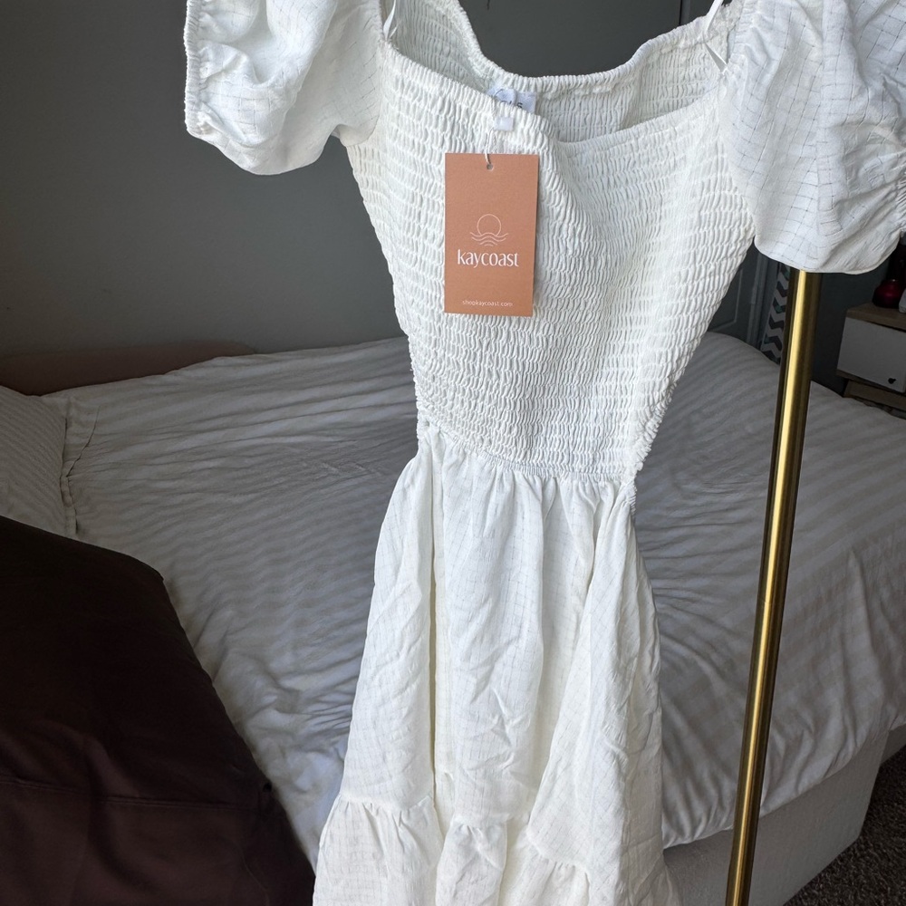 Le Lis White Textured Midi Dress